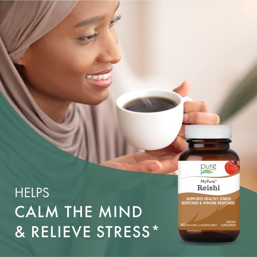 Organic Reishi Mushroom Supplement for Immune Support and Energy - 100% Real Extract (60 Capsules) by PURE ESSENCE LABS