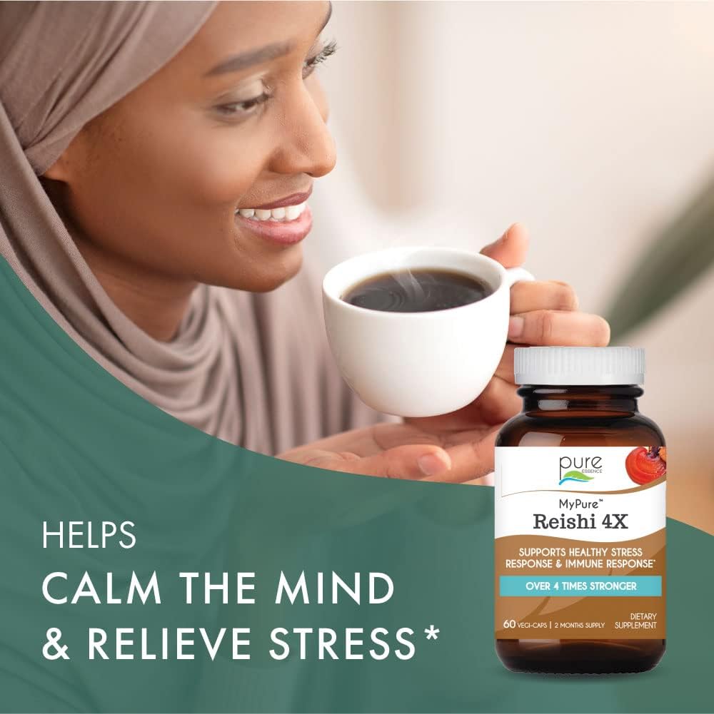 Organic Reishi Mushroom Supplement for Immune Support & Energy - Pure Essence Labs MyPure Reishi 4X Extract (60 Capsules)