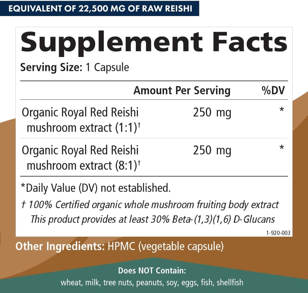 Organic Reishi Mushroom Supplement for Immune Support & Energy - Pure Essence Labs MyPure Reishi 4X Extract (60 Capsules)