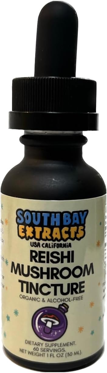Organic Reishi Mushroom Tincture Drops for Stress Relief - Alcohol-Free Liquid Elixir for Relaxation - Vegan and Non-GMO - Promotes Natural Calmness from South Bay Extracts
