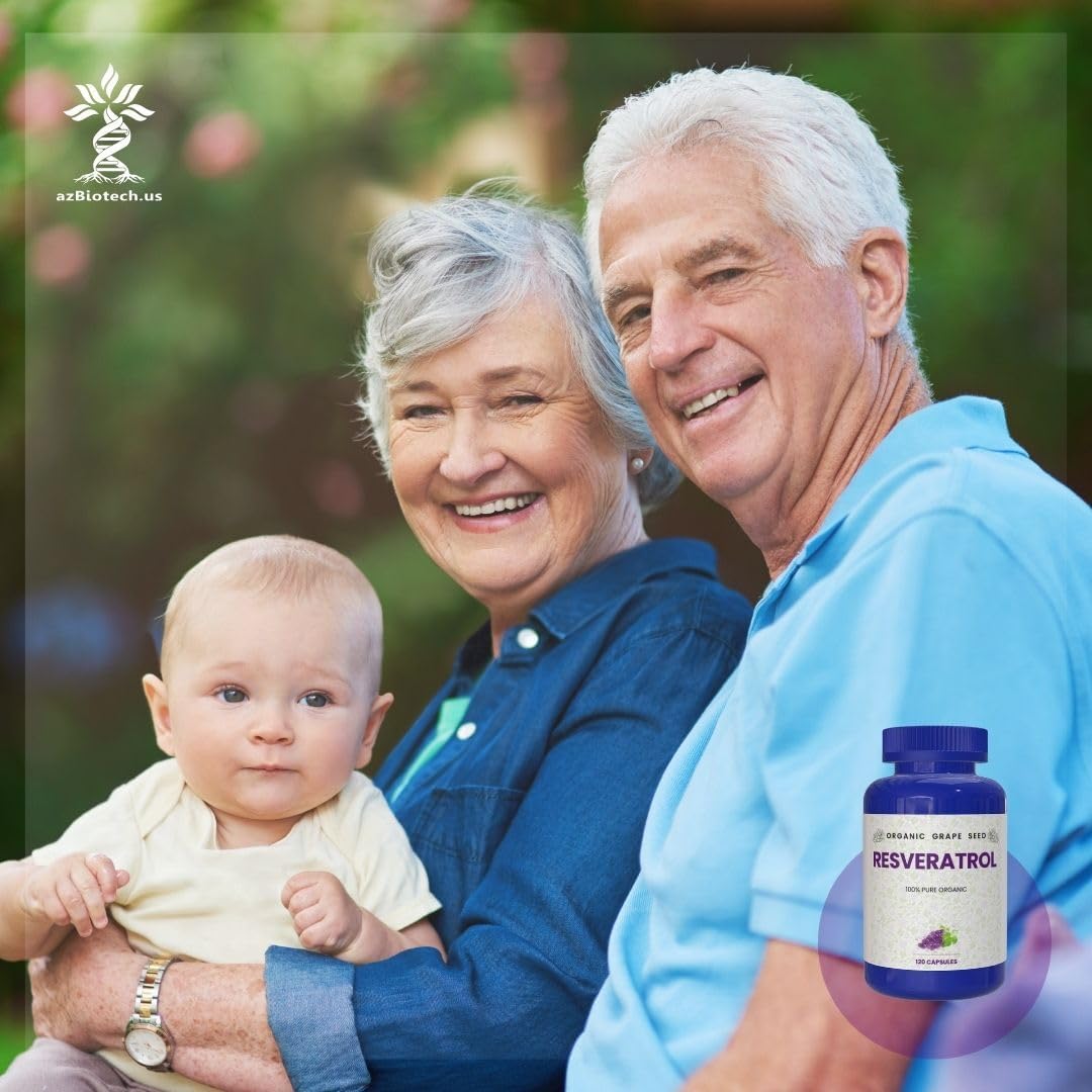 Organic Resveratrol Capsules - 100% Pure Antioxidants for Anti-Aging & Cardiovascular Health - 120 Caps - Immune Boost & Mental Clarity - AZ BIOTECH
