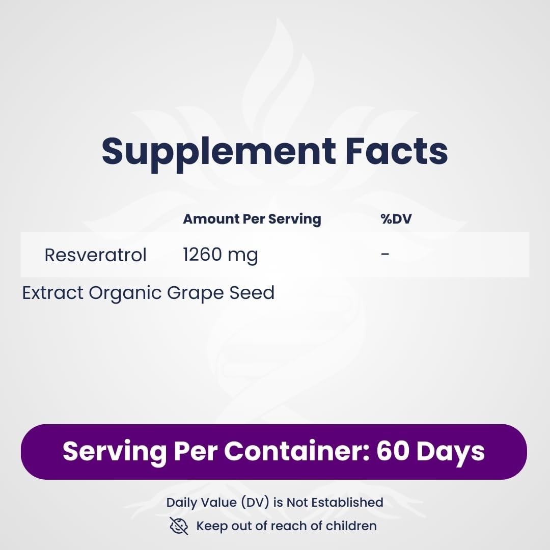 Organic Resveratrol Capsules - 100% Pure Antioxidants for Anti-Aging & Cardiovascular Health - 120 Caps - Immune Boost & Mental Clarity - AZ BIOTECH