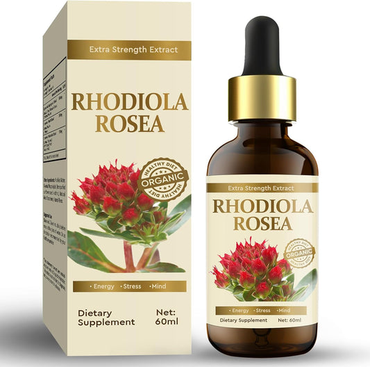 Organic Rhodiola Rosea Extract Tincture for Energy, Stress, Mood - Vegan Supplement 60ml