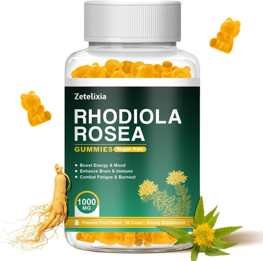 Organic Rhodiola Rosea Gummies 1000mg for Women & Men - Non-GMO, Vegan, Sugar-Free - 60 Count