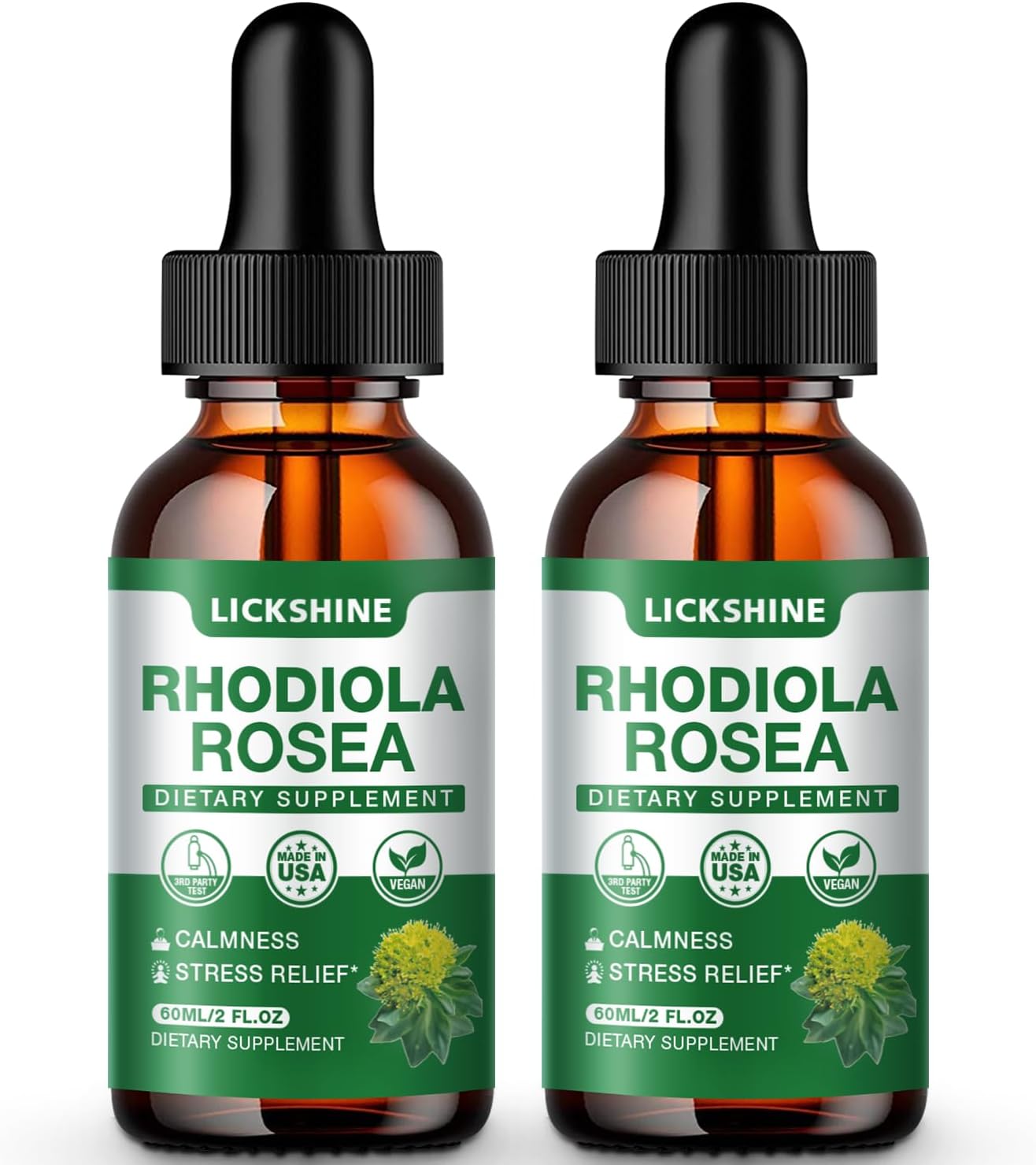 Organic Rhodiola Rosea Tincture 2 Pack - 2000MG Liquid Drops Supplement for Stress, Mood, Energy & Brain Support - Sugar Free - 4 Fl Oz
