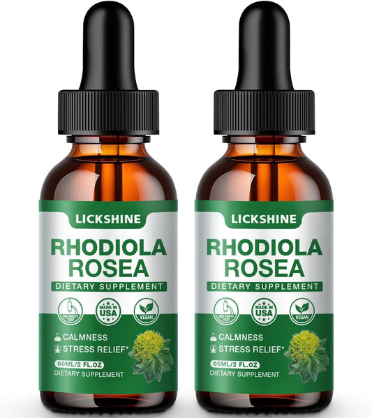 Organic Rhodiola Rosea Tincture 2 Pack - 2000MG Liquid Drops Supplement for Stress, Mood, Energy & Brain Support - Sugar Free - 4 Fl Oz