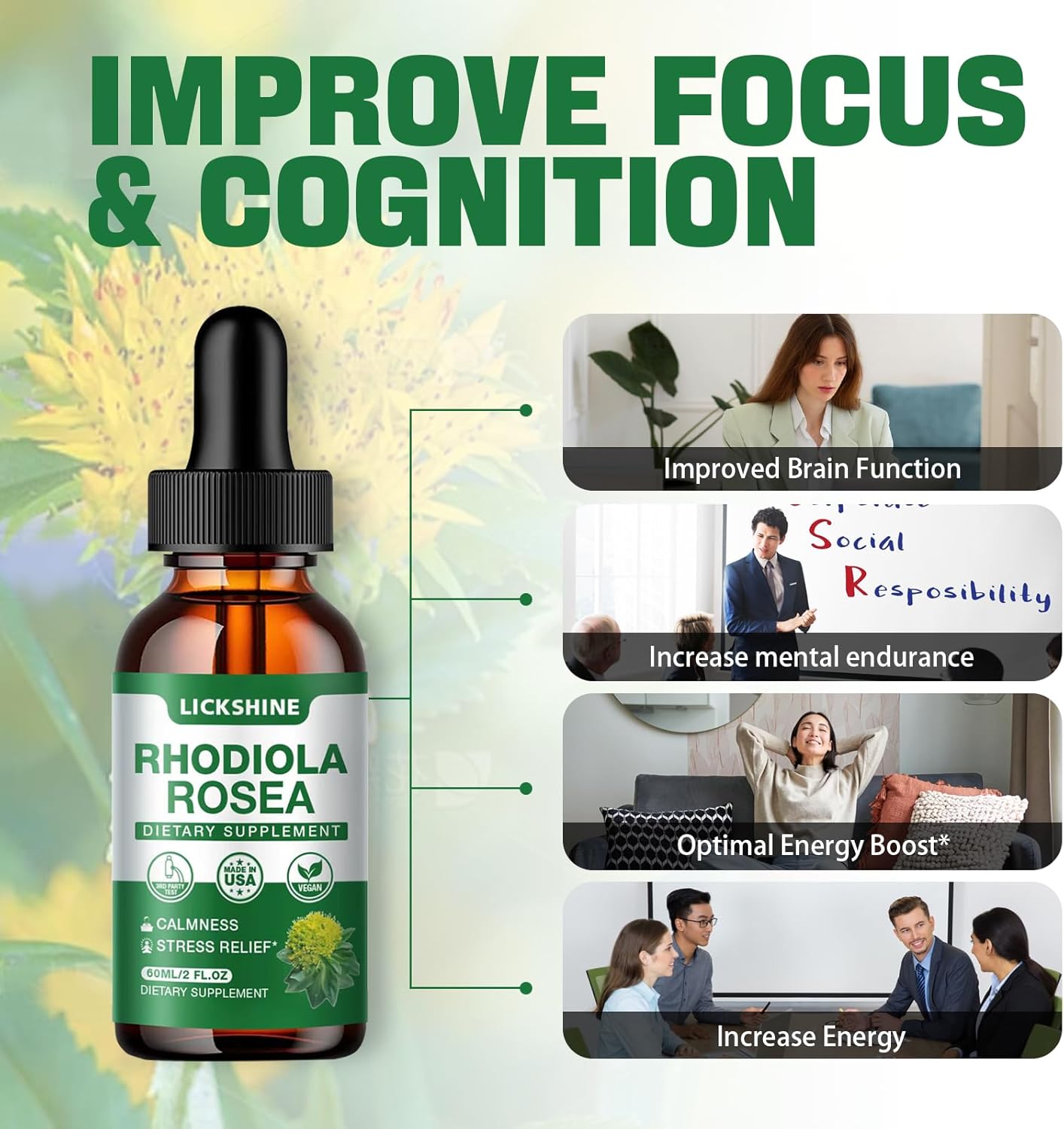 Organic Rhodiola Rosea Tincture 2 Pack - 2000MG Liquid Drops Supplement for Stress, Mood, Energy & Brain Support - Sugar Free - 4 Fl Oz