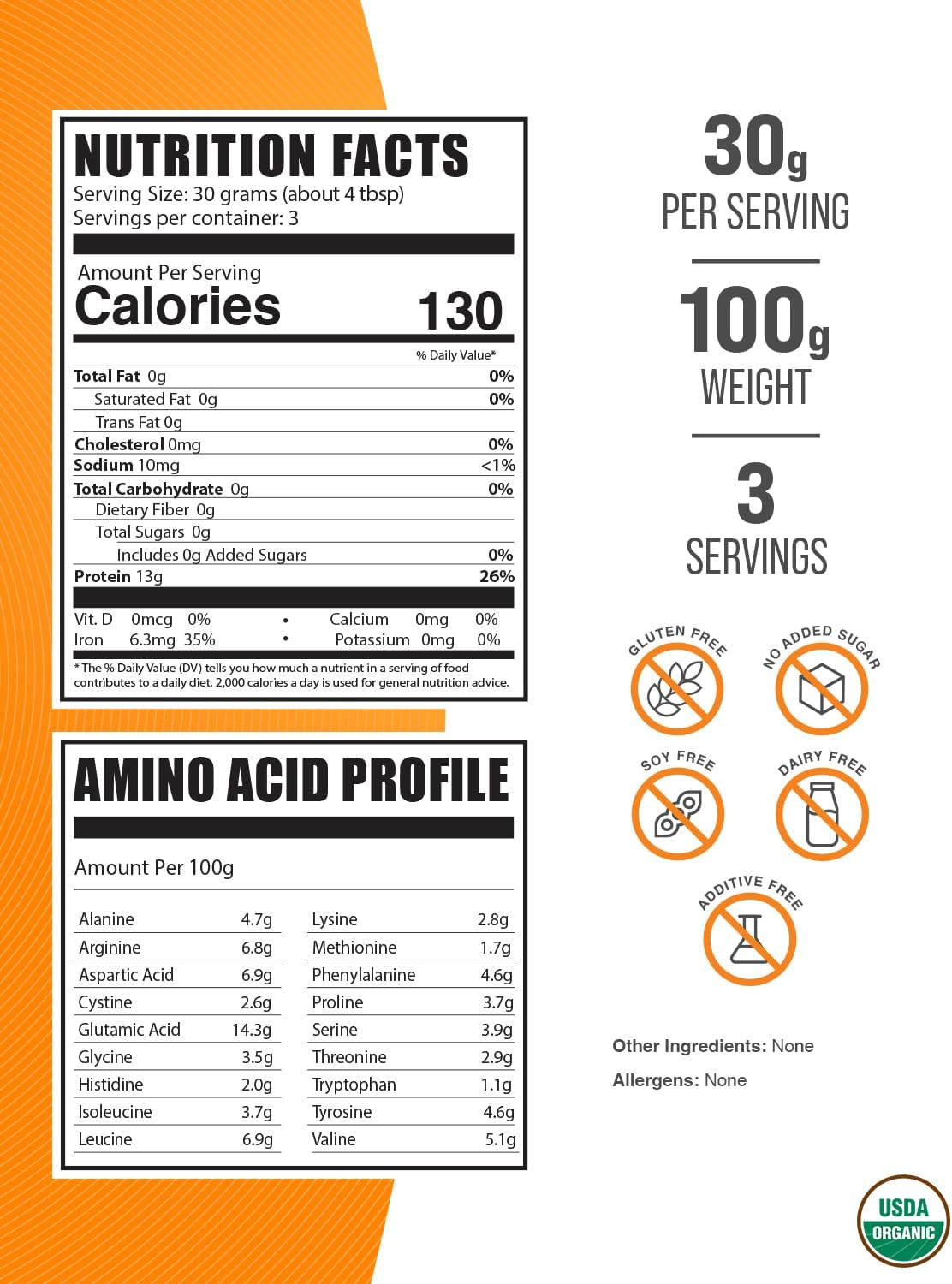 Organic Rice Protein Powder - Unflavored Plant Protein, Vegan & Gluten Free - 100g (3.5 oz) - BulkSupplements