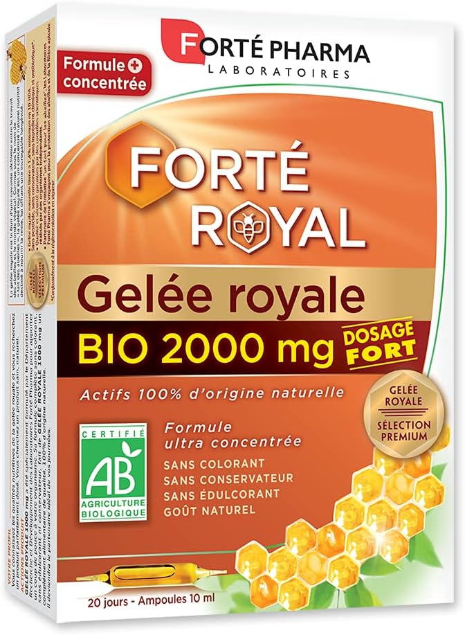 Organic Royal Jelly 2000mg Dietary Supplement with 20 Phials by Forté Pharma