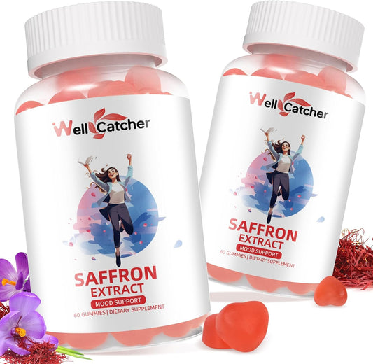 Organic Saffron Gummies for Mood Balance and Sleep Support - Non-GMO Strawberry Flavored Supplement for Adults and Kids - Sugar-Free with Vitamins - 60 Day Supply
