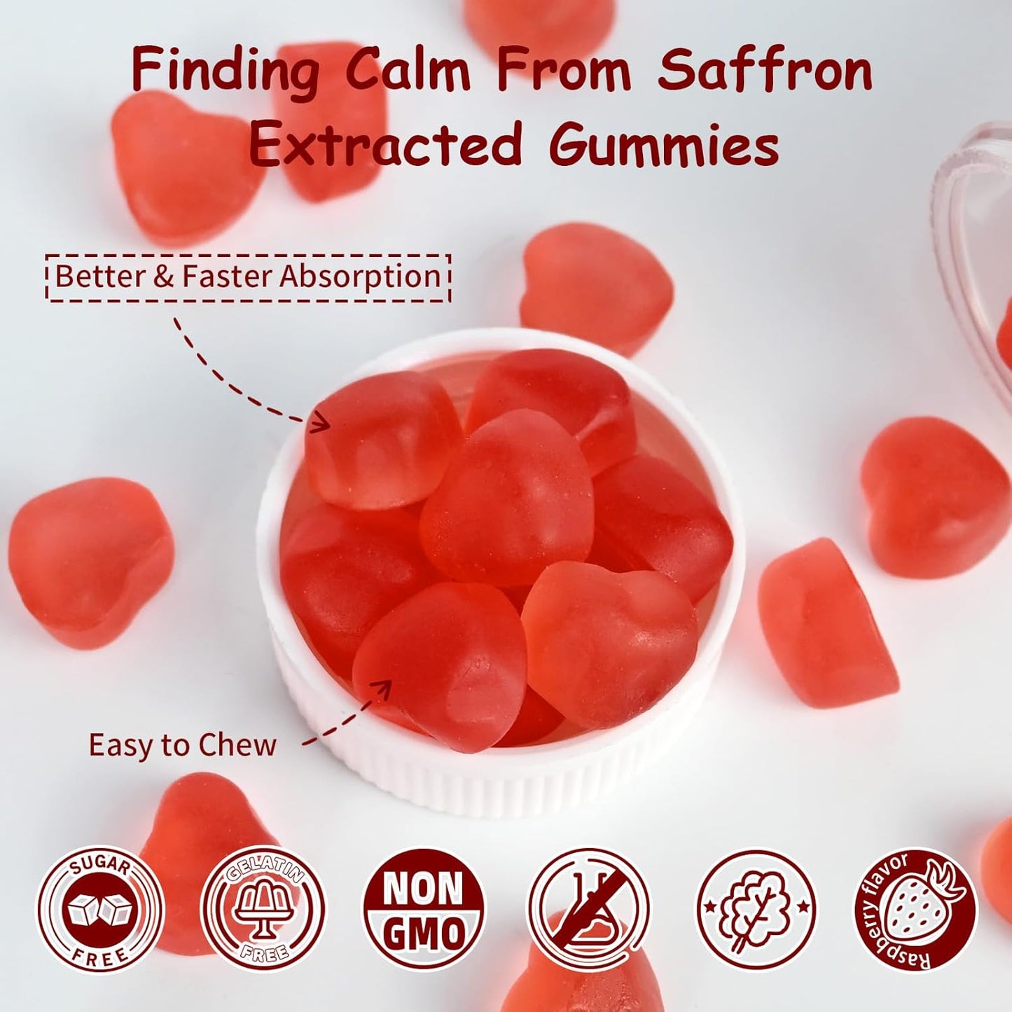 Organic Saffron Gummies for Mood Balance and Sleep Support - Non-GMO Strawberry Flavored Supplement for Adults and Kids - Sugar-Free with Vitamins - 60 Day Supply