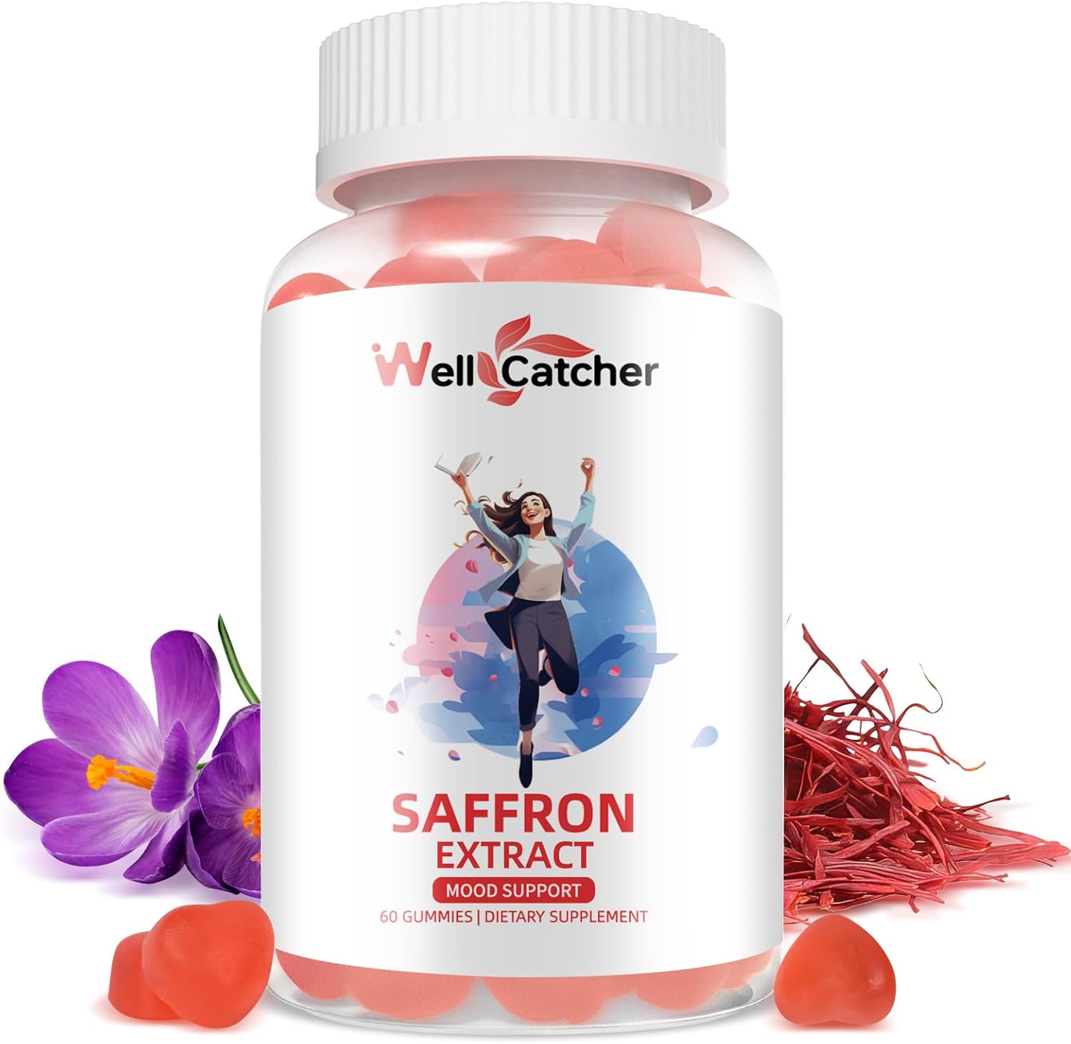 Organic Saffron Gummies for Mood Balance and Sleep Support - Non-GMO Strawberry Flavored Supplement for Adults and Kids - Sugar-Free with Vitamins - 60 Day Supply