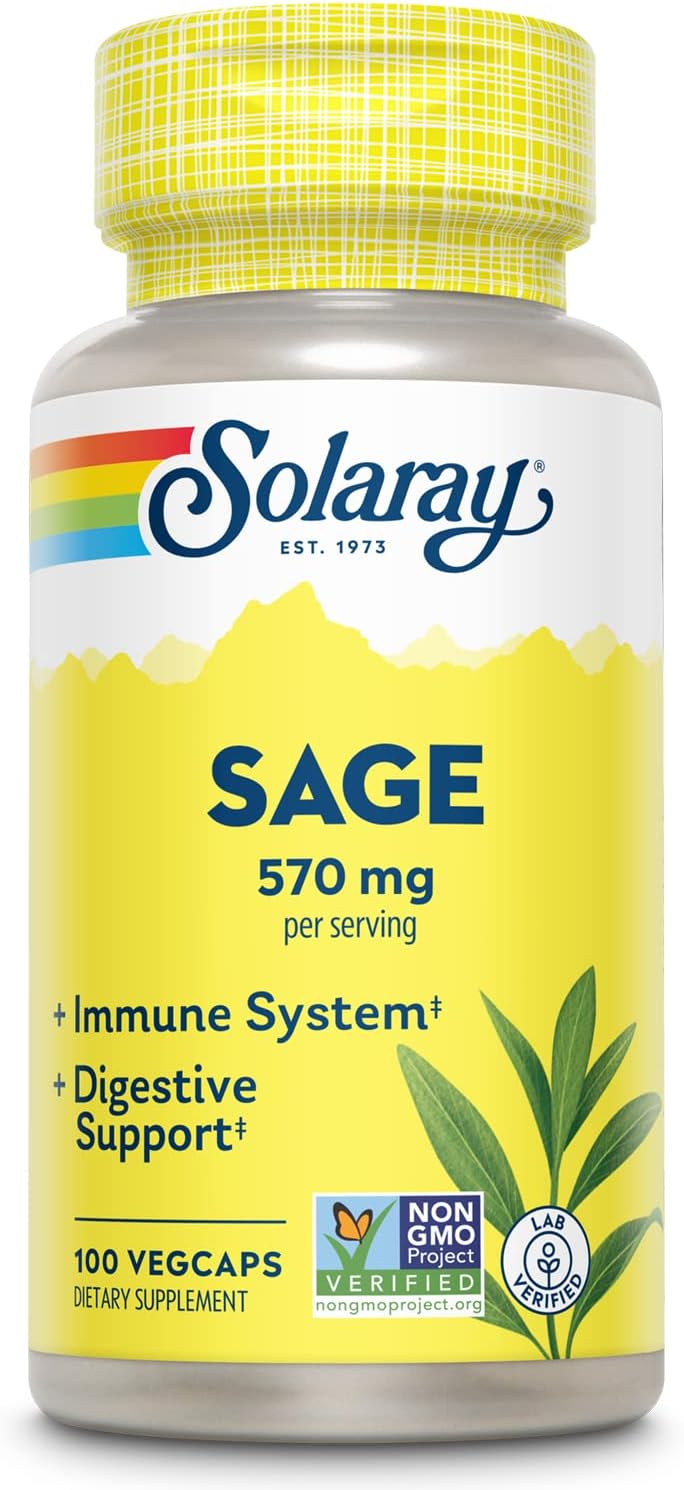 Organic Sage Leaf Capsules - 570mg per Serving - Promotes Healthy Body Odor, Immune Function & Digestive System - 100 Vegetarian Capsules