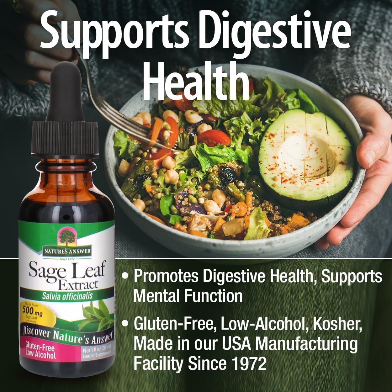 Organic Sage Leaf Tincture - 1oz | Supports Digestion & Mental Clarity | Gut Health Booster