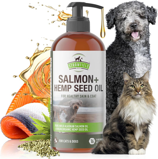 Organic Salmon andmetabolism boosterOil Blend for Dogs and Cats - Omega 3 Fish Oil for Shedding and Skin - 16 oz USA Made