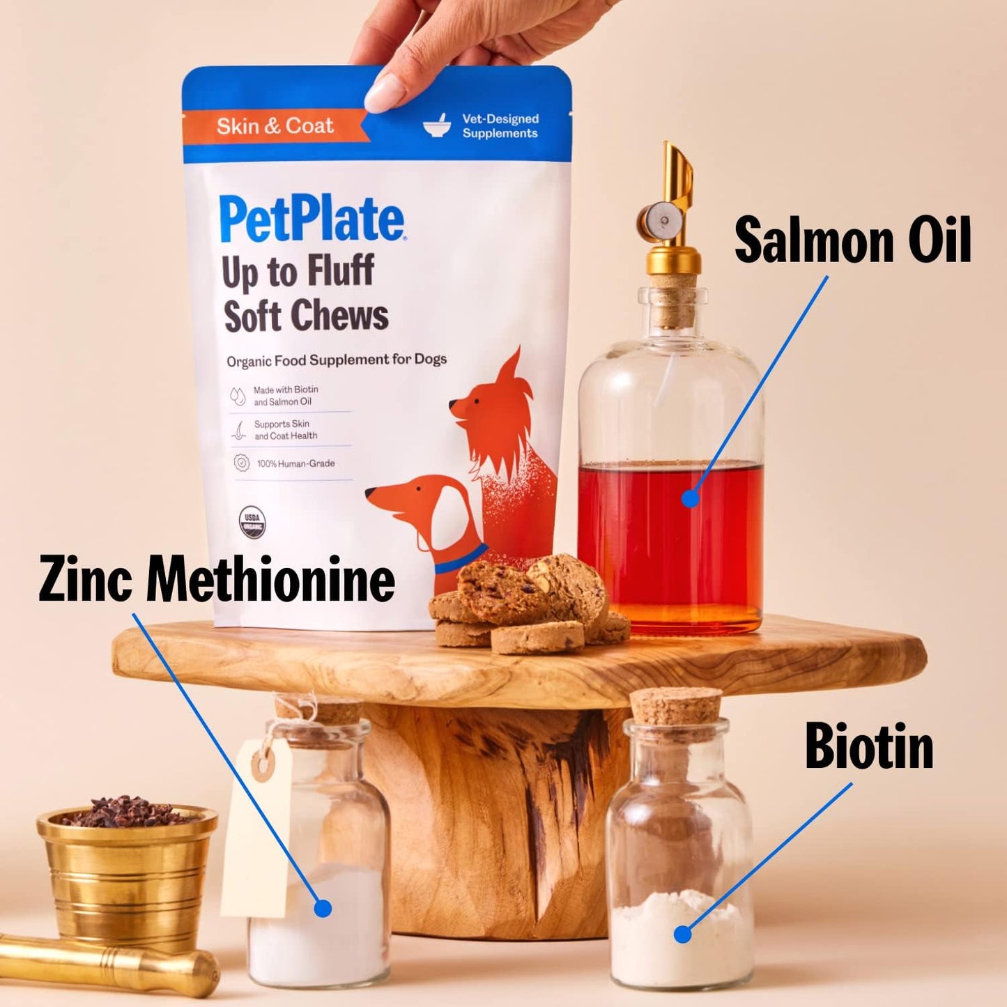 Organic Salmon Oil & Biotin Soft Chews for Dogs, Skin & Coat Support, Grain-Free, Human-Grade, Pet Supplies - 9.8oz Pack