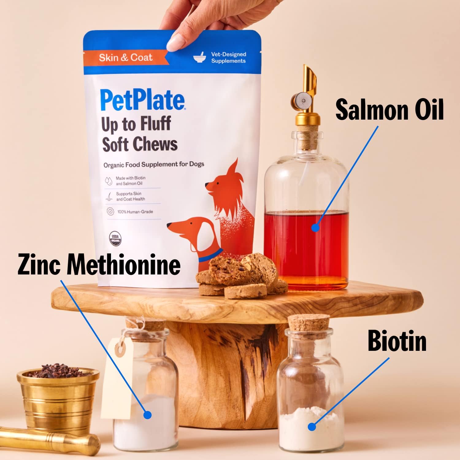 Organic Salmon Oil & Biotin Soft Chews for Dogs, Skin & Coat Support, Grain-Free, Human-Grade, Pet Supplies - 9.8oz Pack