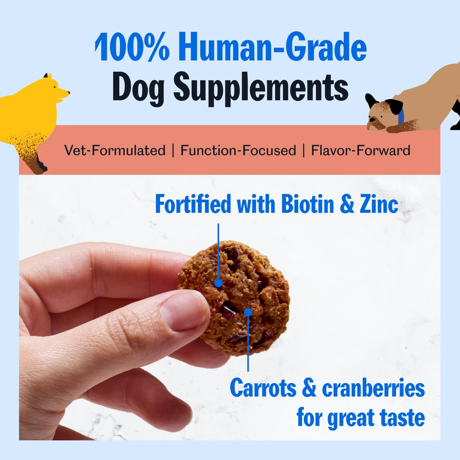 Organic Salmon Oil & Biotin Soft Chews for Dogs, Skin & Coat Support, Grain-Free, Human-Grade, Pet Supplies - 9.8oz Pack
