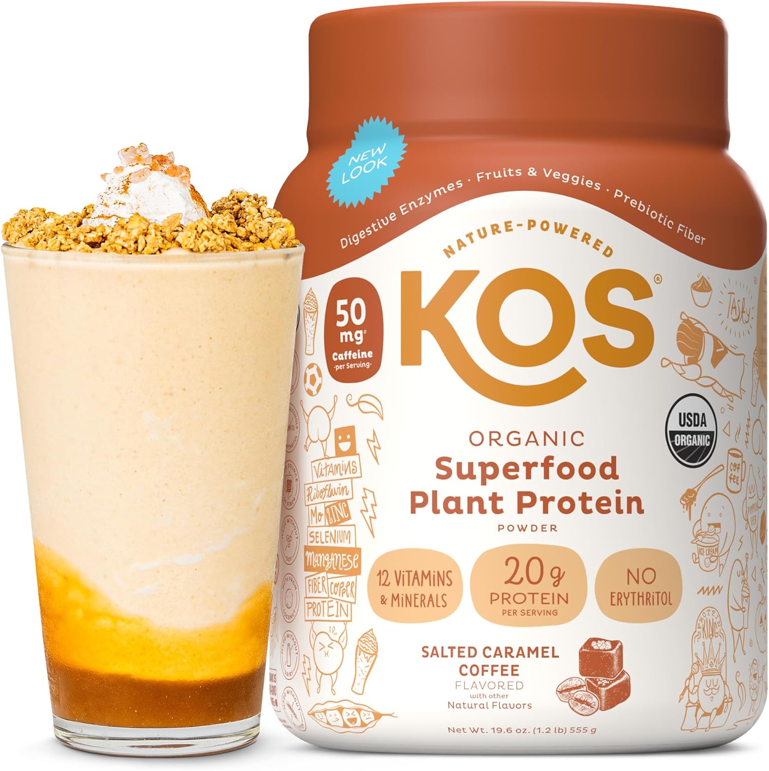 Organic Salted Caramel Coffee Vegan Protein Powder - Low Carb Pea Blend, Rich in Vitamins & Minerals - Keto, Dairy Free Meal Replacement - 15 Servings for Men & Women