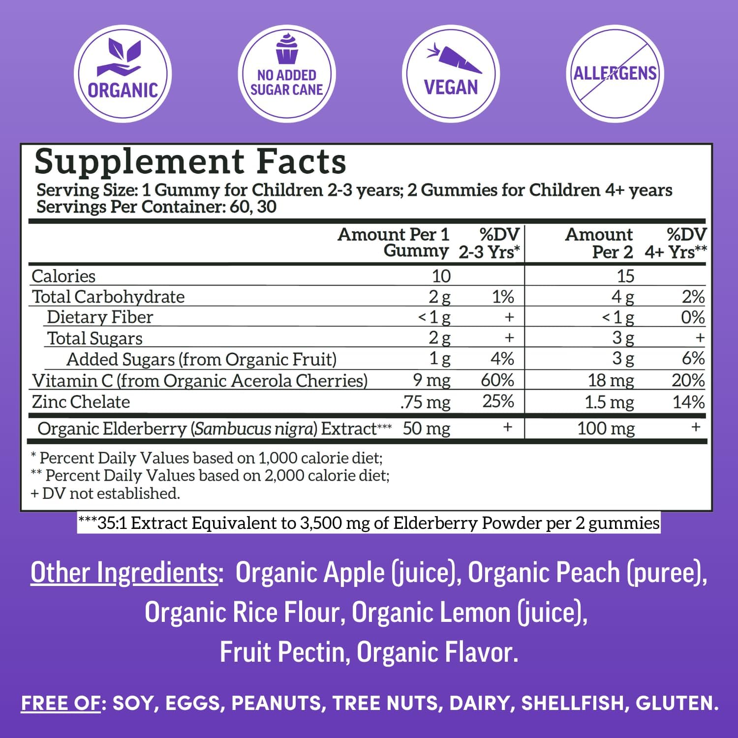 Organic Sambucus Elderberry Gummies for Kids & Adults | Immune Support with Zinc & Vitamin C | Vegan, No Added Sugar | Plant-Based Chewable Gummies for the Whole Family