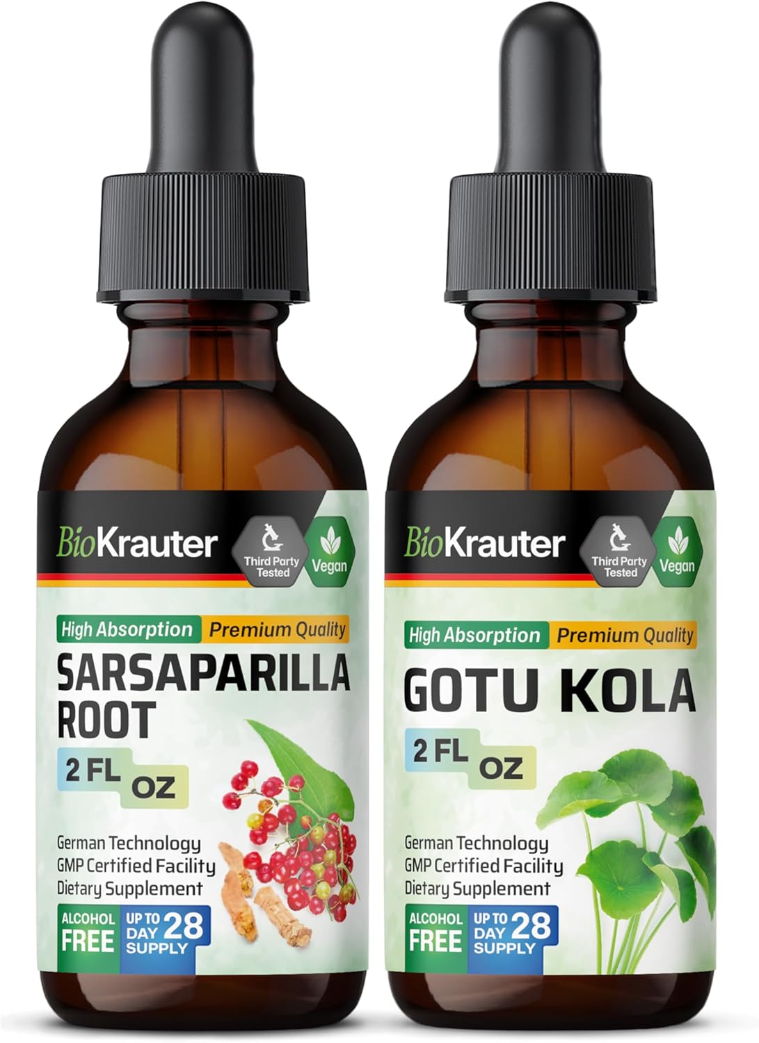Organic Sarsaparilla and Gotu Kola Tinctures - 2 Fl. Oz. Each