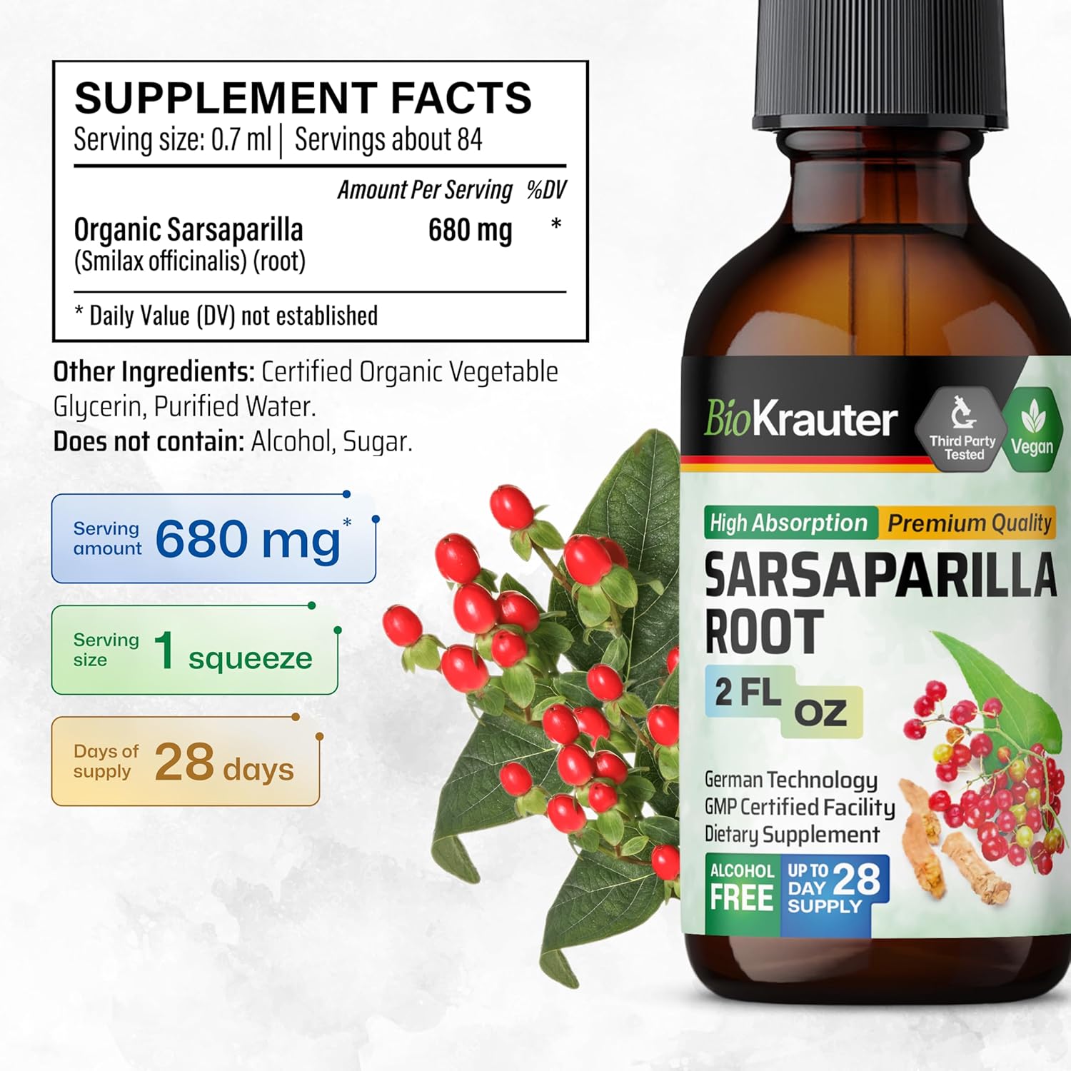 Organic Sarsaparilla and Gotu Kola Tinctures - 2 Fl. Oz. Each