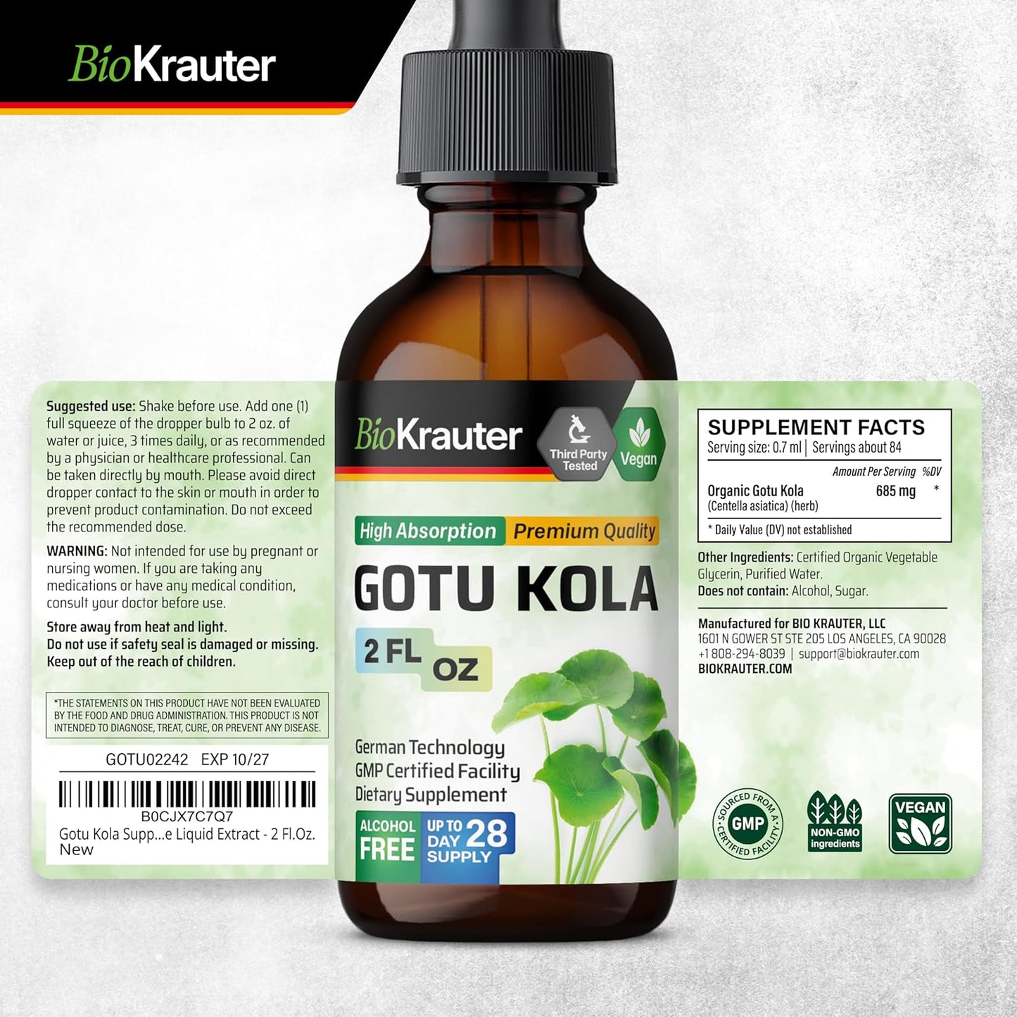 Organic Sarsaparilla and Gotu Kola Tinctures - 2 Fl. Oz. Each