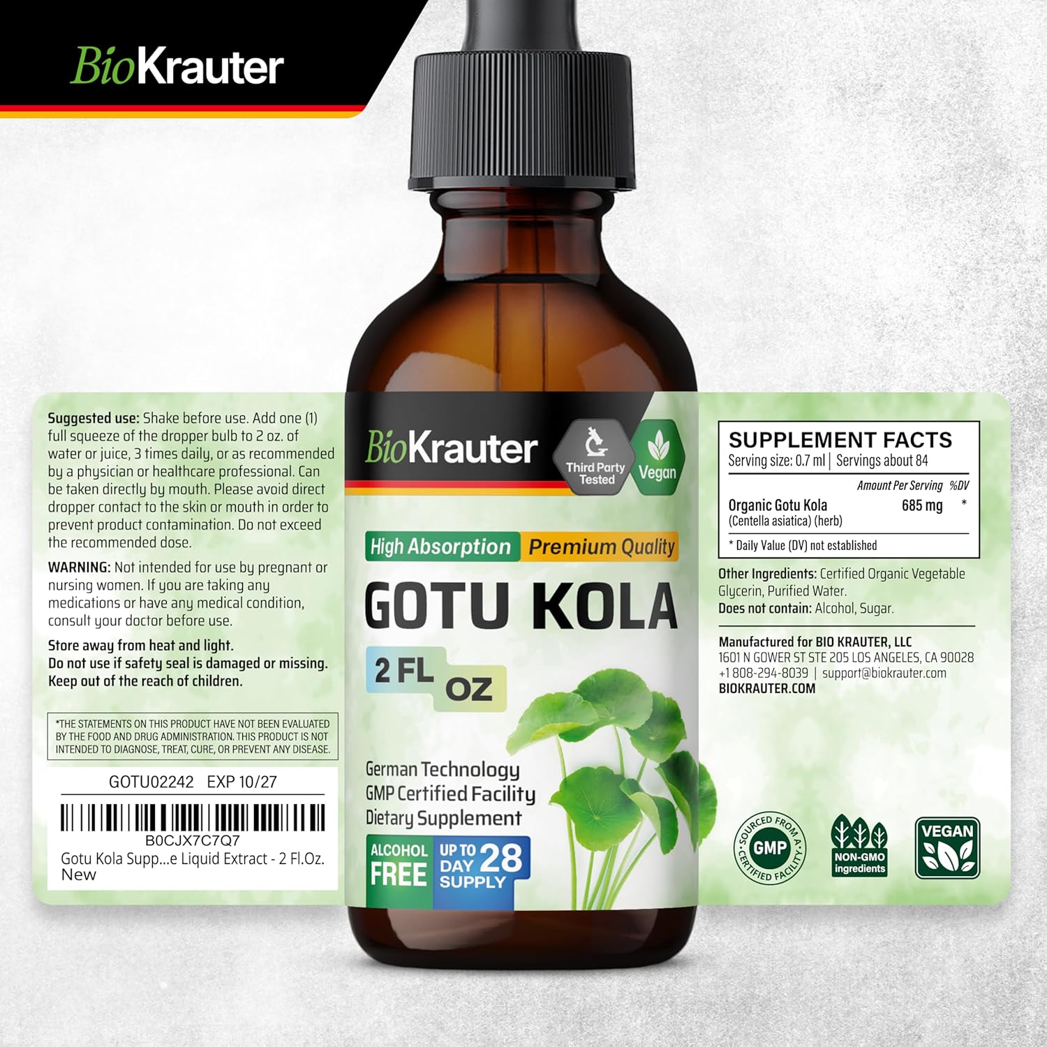 Organic Sarsaparilla and Gotu Kola Tinctures - 2 Fl. Oz. Each
