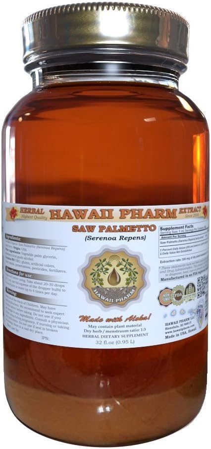 Organic Saw Palmetto Liquid Extract Tincture, Herbal Supplement, 32 fl.oz, Made in USA by Hawaii Pharm