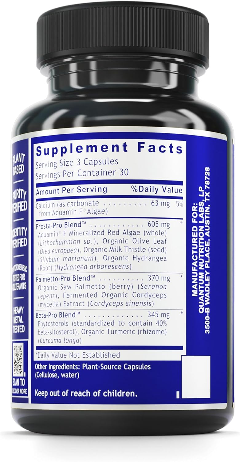 Organic Saw Palmetto Prostate Supplements for Men - Prostate Health Formula with 90 Vegetarian Capsules by Quantum Nutrition Labs