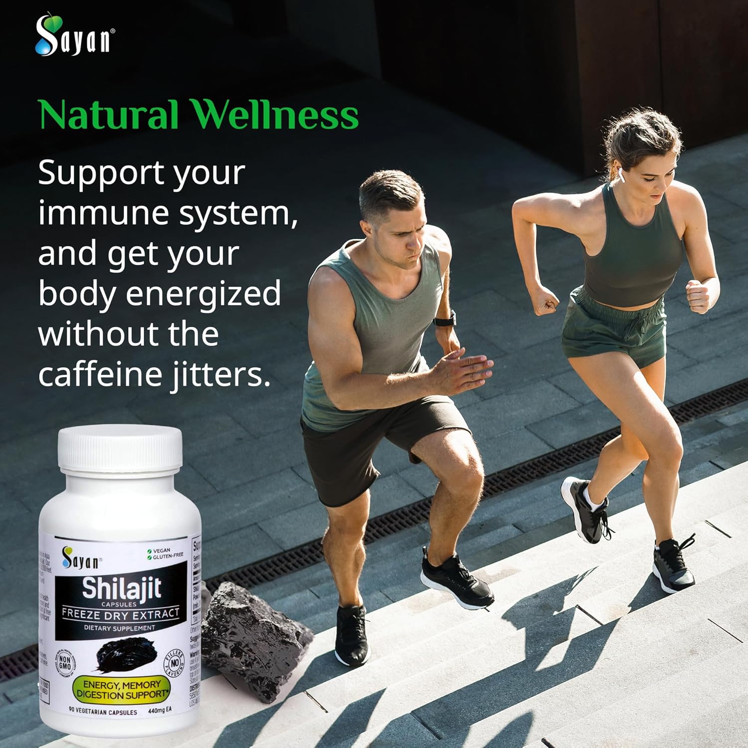 Organic Sayan Shilajit Capsules - 90 Count, 440mg - High Fulvic Acid, Immune Support, Energy Boost - Non-GMO, No Fillers - Natural Cleanse Supplement