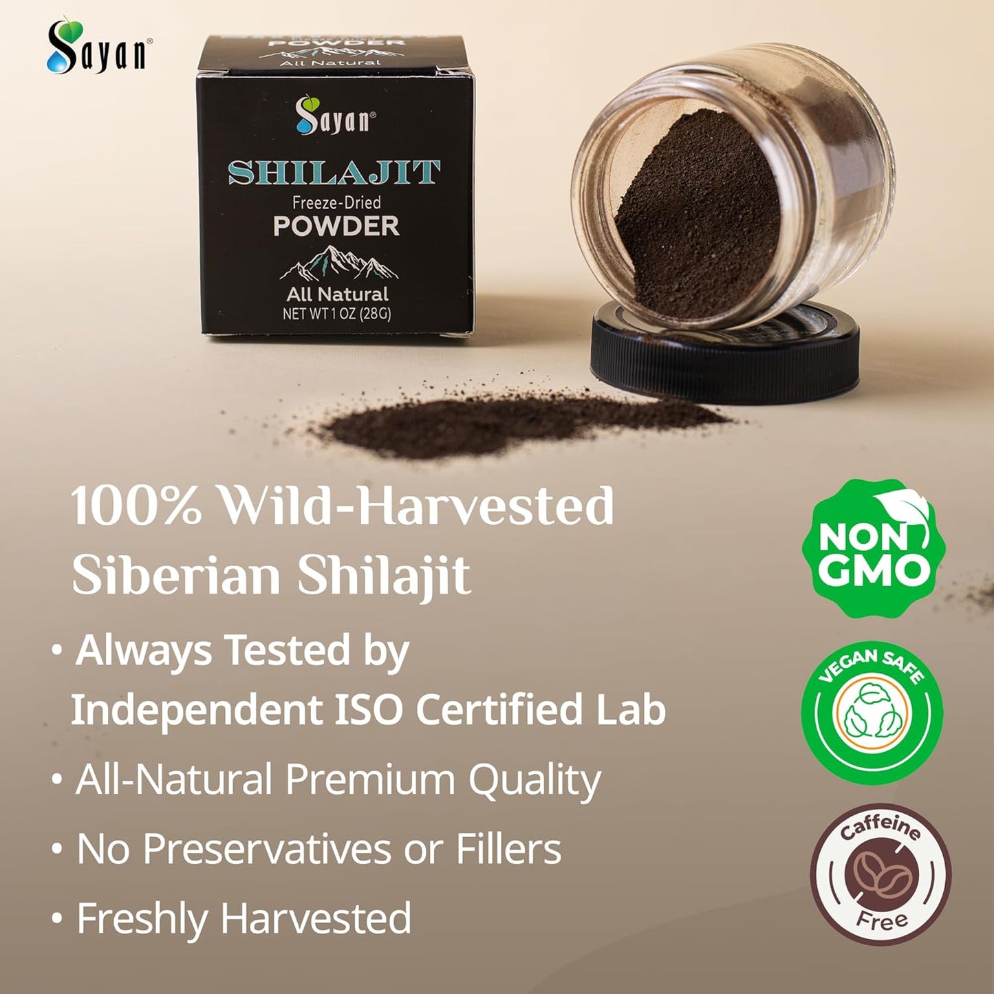 Organic Sayan Shilajit Powder 1oz - Immune System Support, Memory & Focus Booster - Natural Energy Supplement - Vegan & Non-GMO - 5 Months Supply