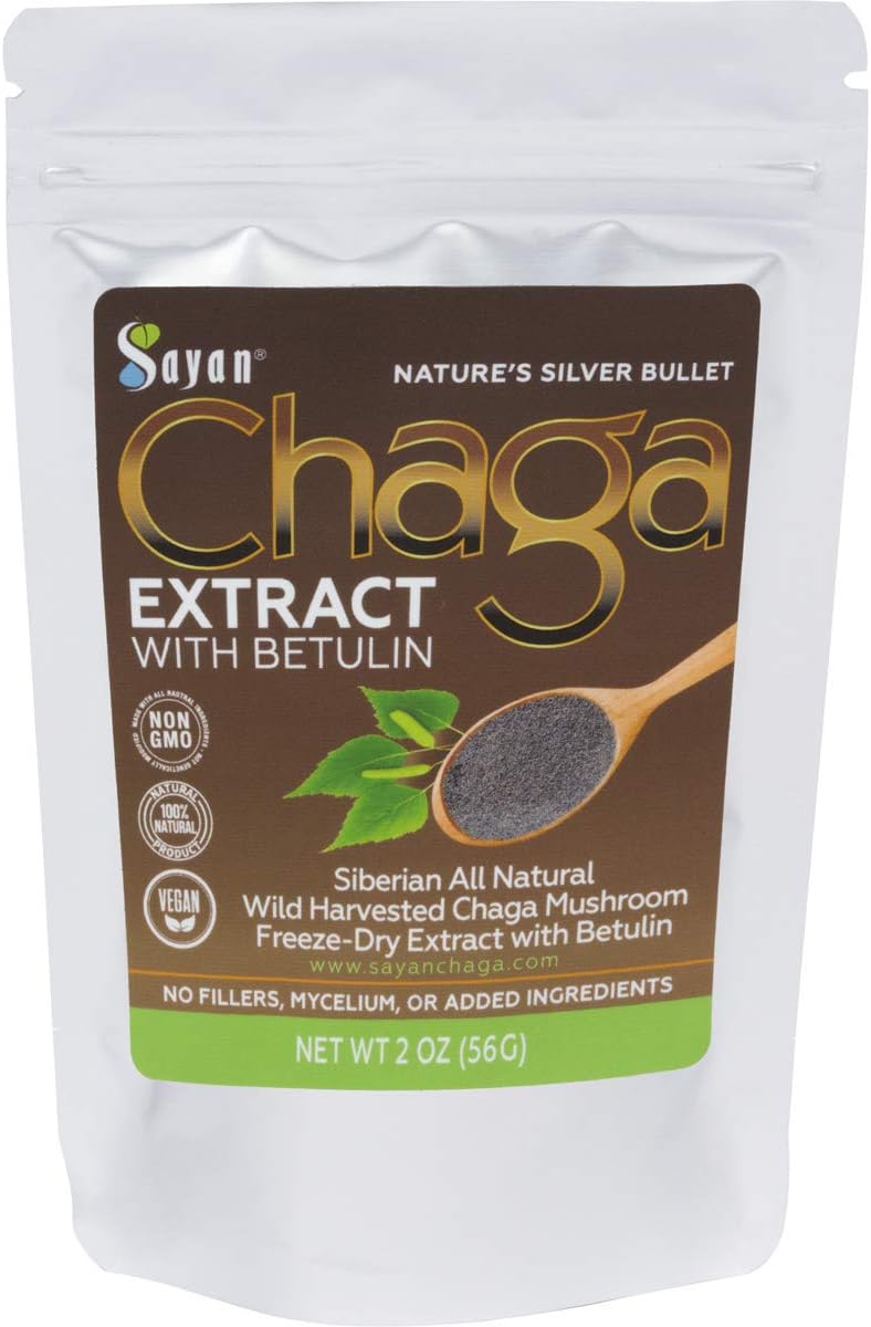 Organic Sayan Siberian Chaga Mushroom Extract with Betulin Powder - 2 oz Antioxidant Blend for Immune Support & Wellness - Mix with Yogurt or Smoothies