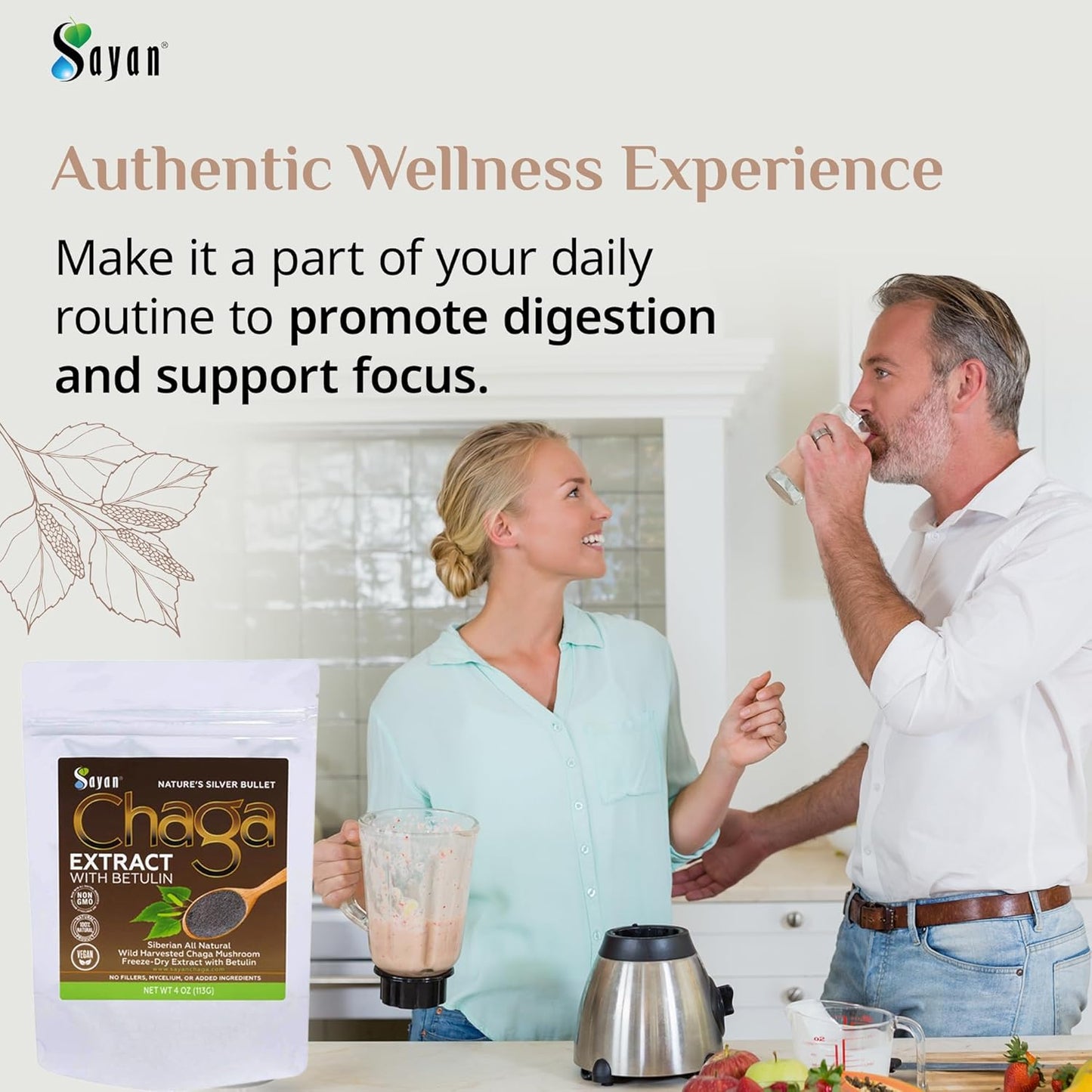 Organic Sayan Siberian Chaga Mushroom Extract with Betulin Powder - 2 oz Antioxidant Blend for Immune Support & Wellness - Mix with Yogurt or Smoothies