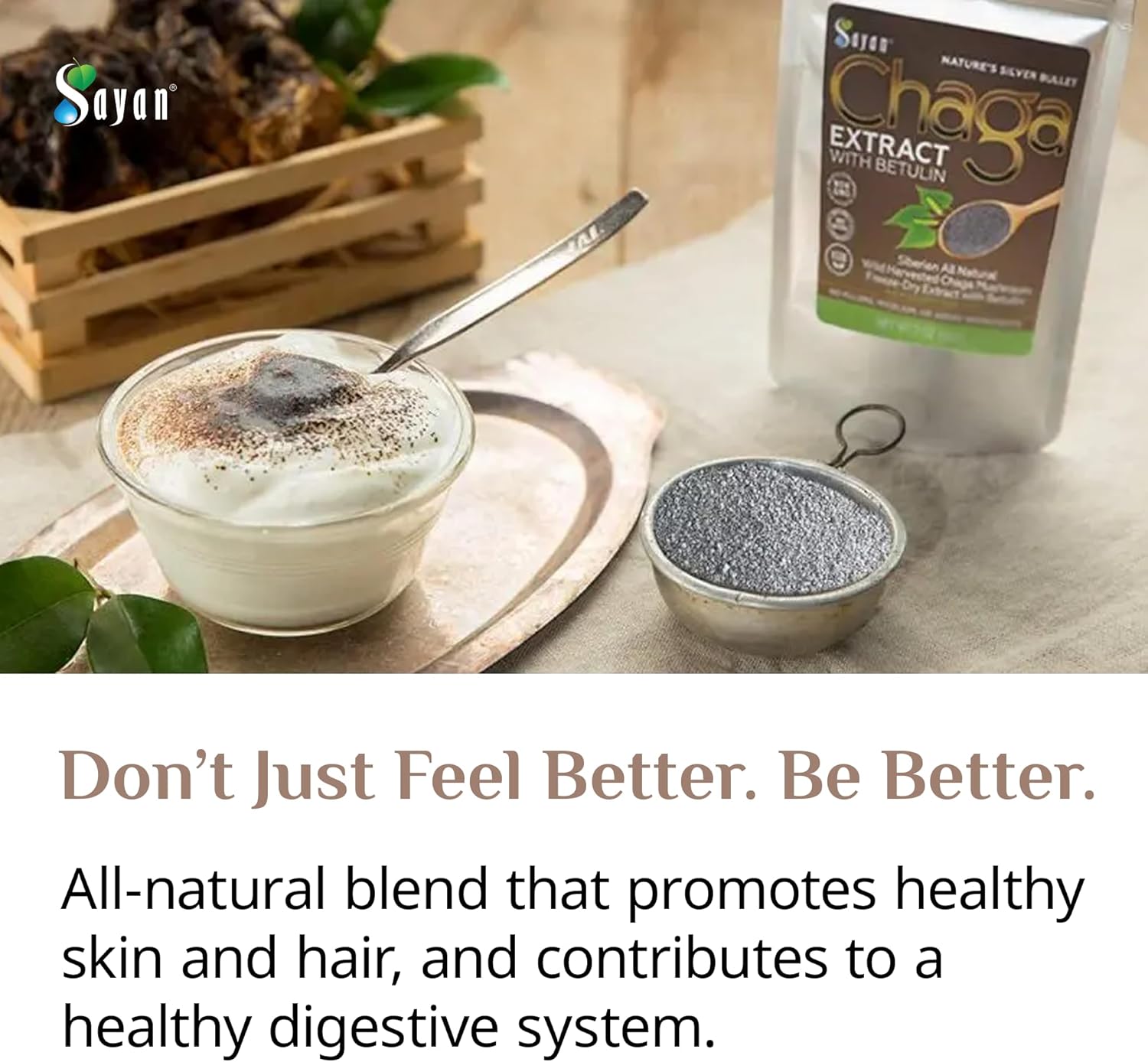 Organic Sayan Siberian Chaga Mushroom Extract with Betulin Powder - 2 oz Antioxidant Blend for Immune Support & Wellness - Mix with Yogurt or Smoothies