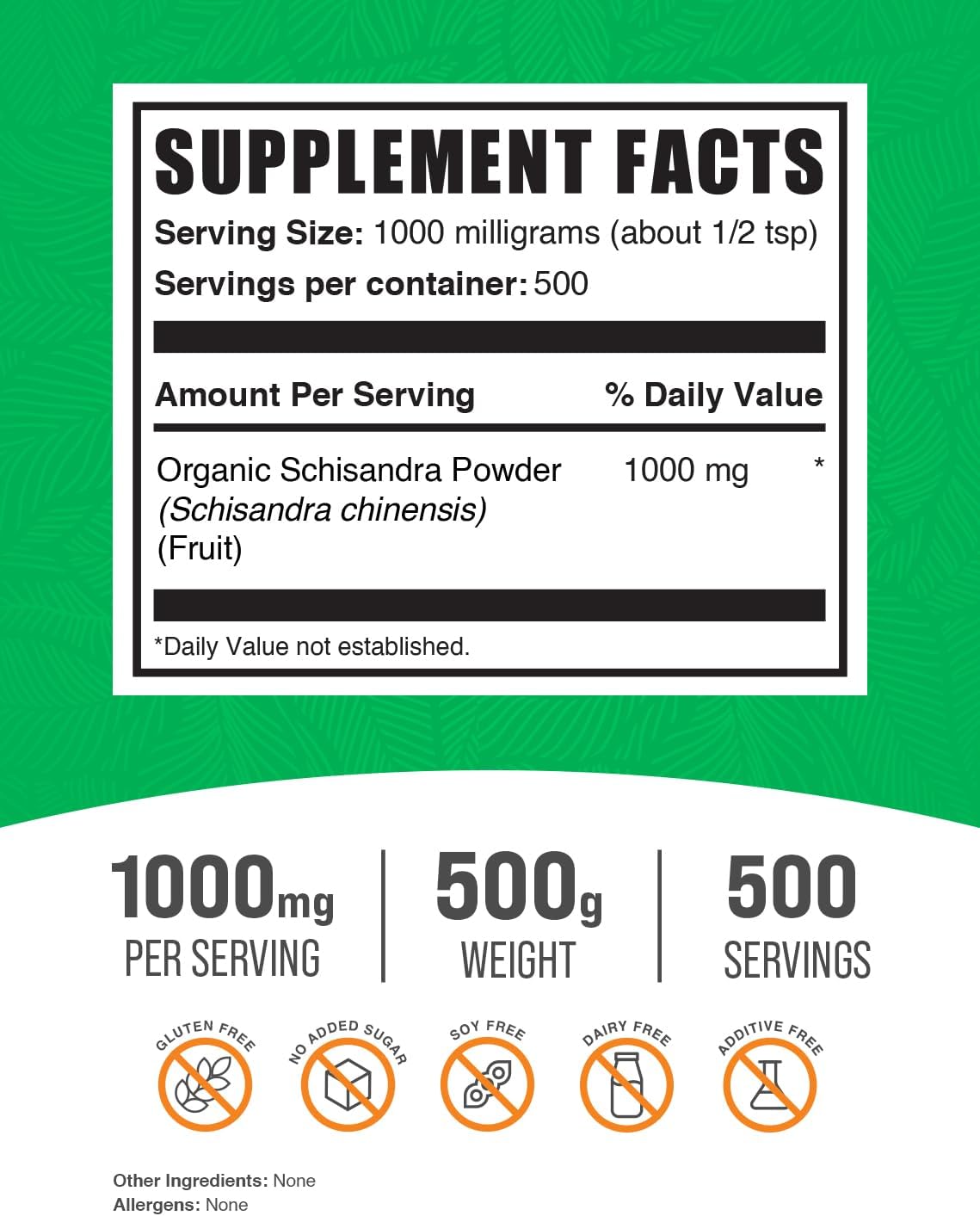 Organic Schisandra Powder - 1000mg per Serving, Gluten Free Schisandra Supplement - 500g (1.1 lbs) Pack - from Schisandra Berry - BulkSupplements