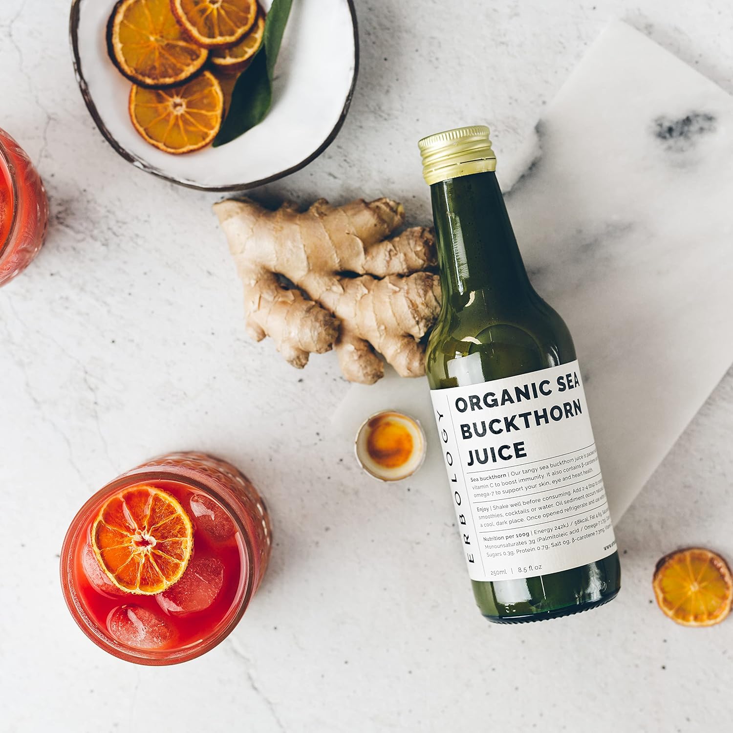 Organic Sea Buckthorn Juice 8.5 fl oz - Immunity Support, Energy Boost - Rich in Vitamin C, Omega-7, Beta-carotene - Undiluted, No Sugar - Non-GMO - Recyclable Glass - Erbology