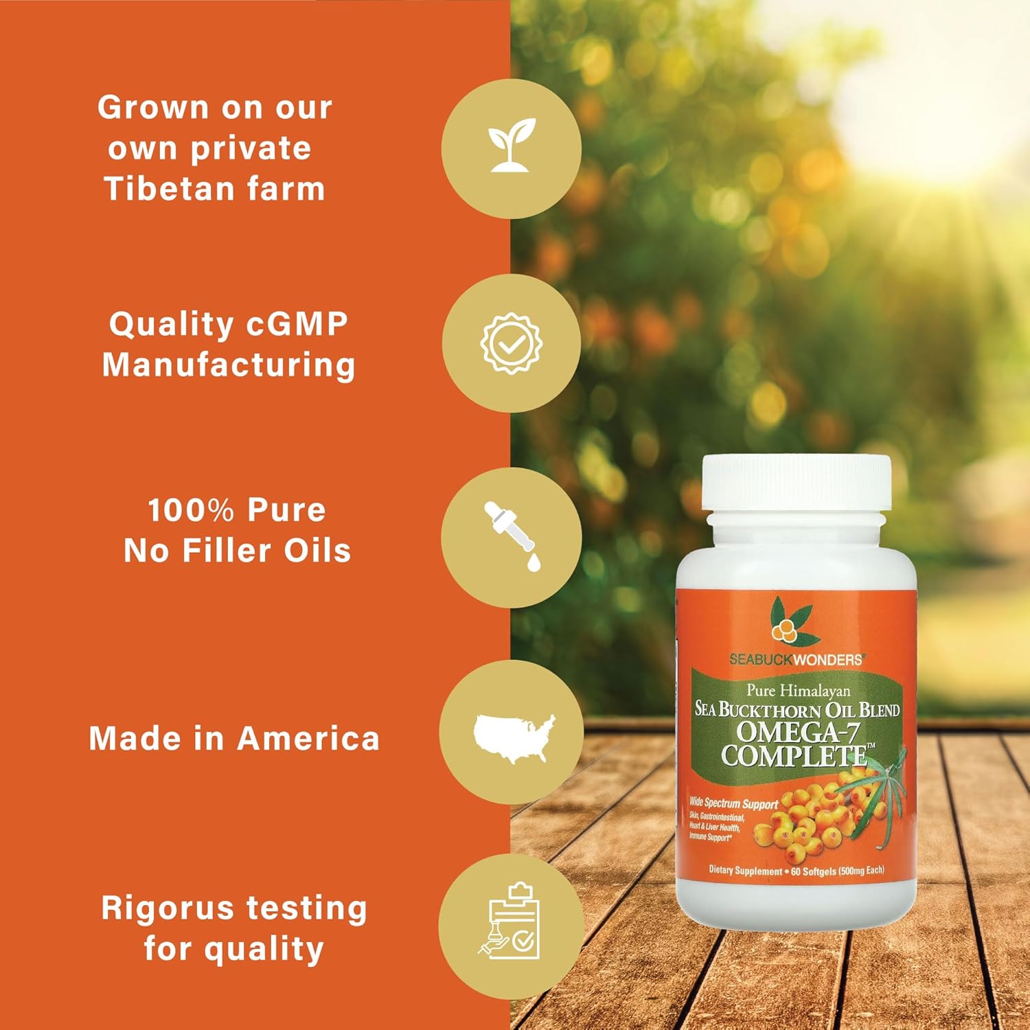 Organic Sea Buckthorn Oil Softgels, 500mg - 30 Count - SEABUCKWONDERS Omega-7 Complete - BoostGo Australia