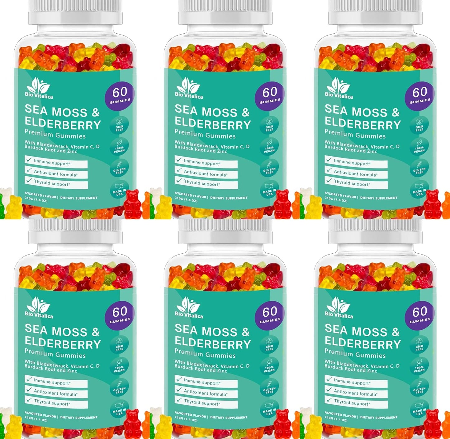 Organic Sea Moss and Elderberry Gummies by BIO VITALICA - Pack of 6