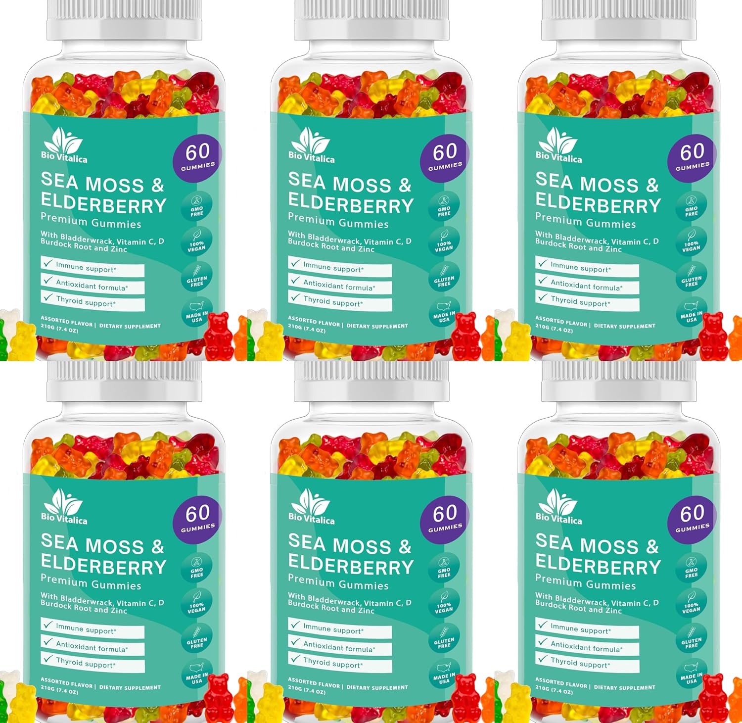 Organic Sea Moss and Elderberry Gummies by BIO VITALICA - Pack of 6