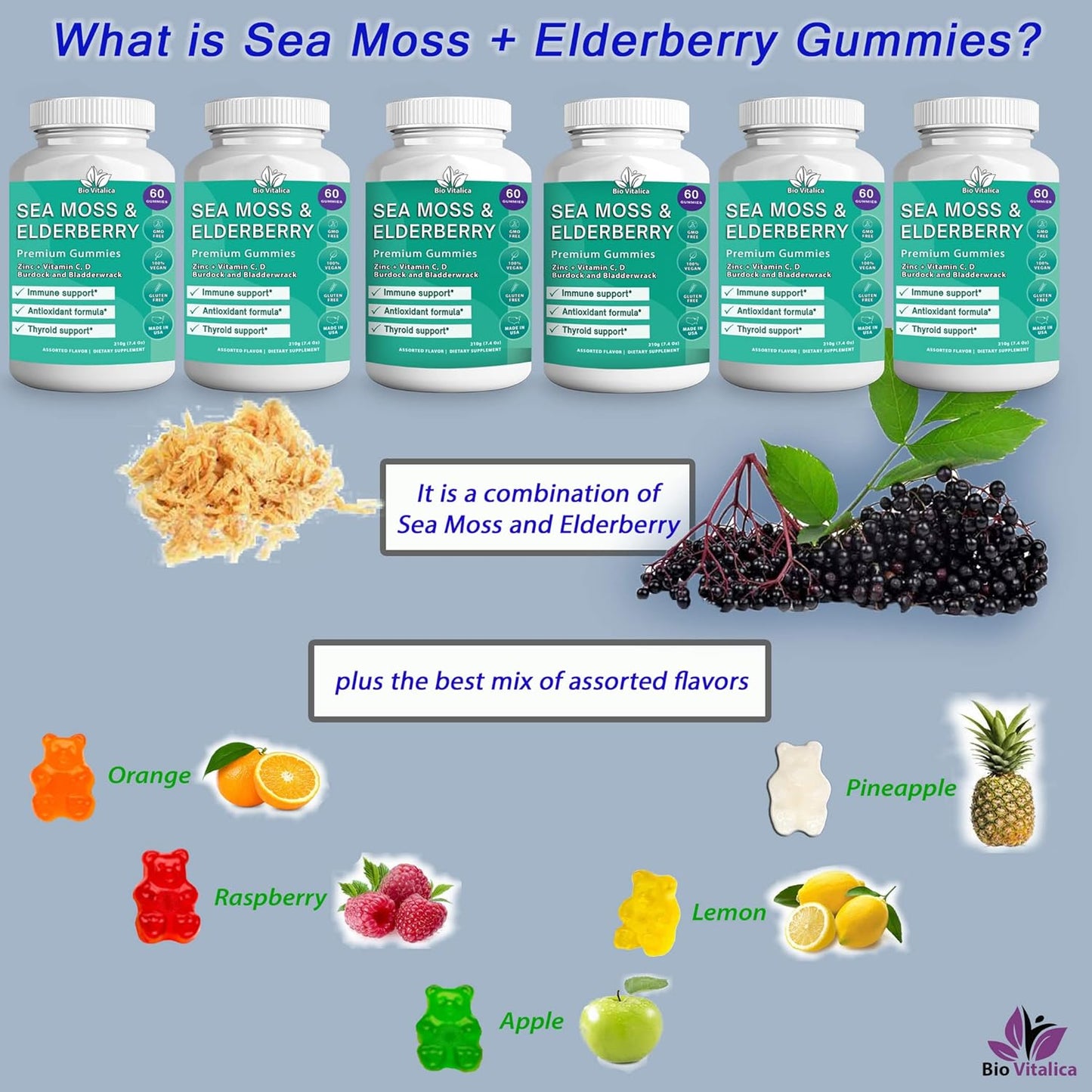 Organic Sea Moss and Elderberry Gummies by BIO VITALICA - Pack of 6