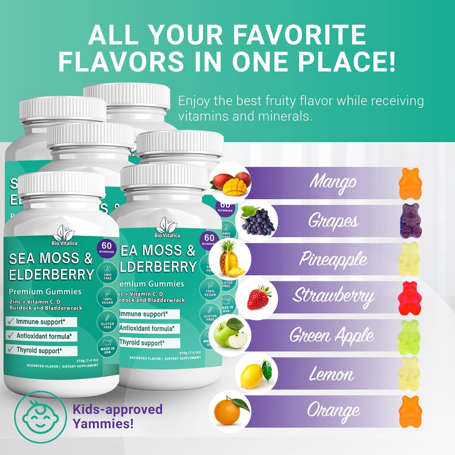 Organic Sea Moss and Elderberry Gummies by BIO VITALICA - Pack of 6