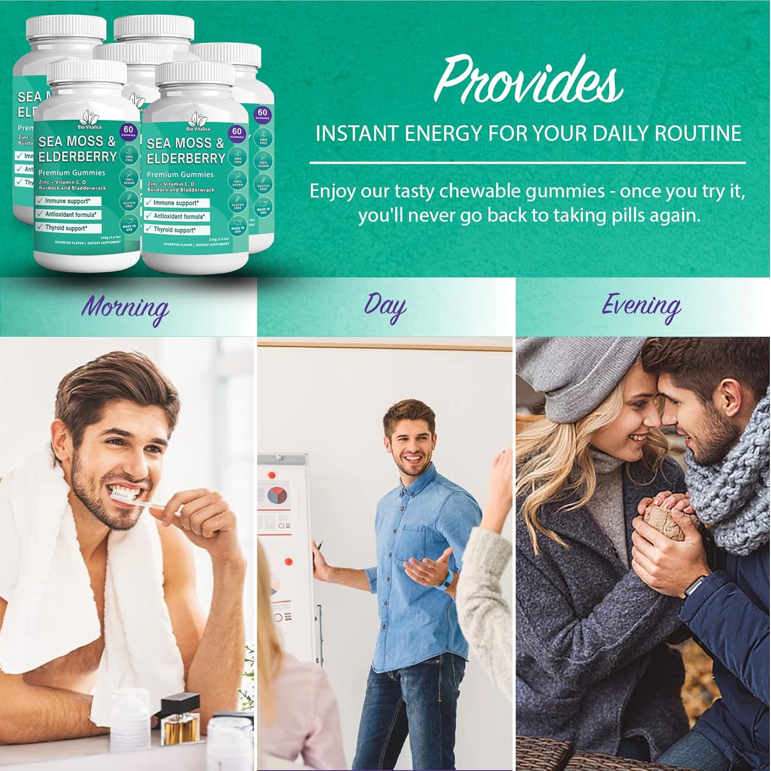 Organic Sea Moss and Elderberry Gummies by BIO VITALICA - Pack of 6