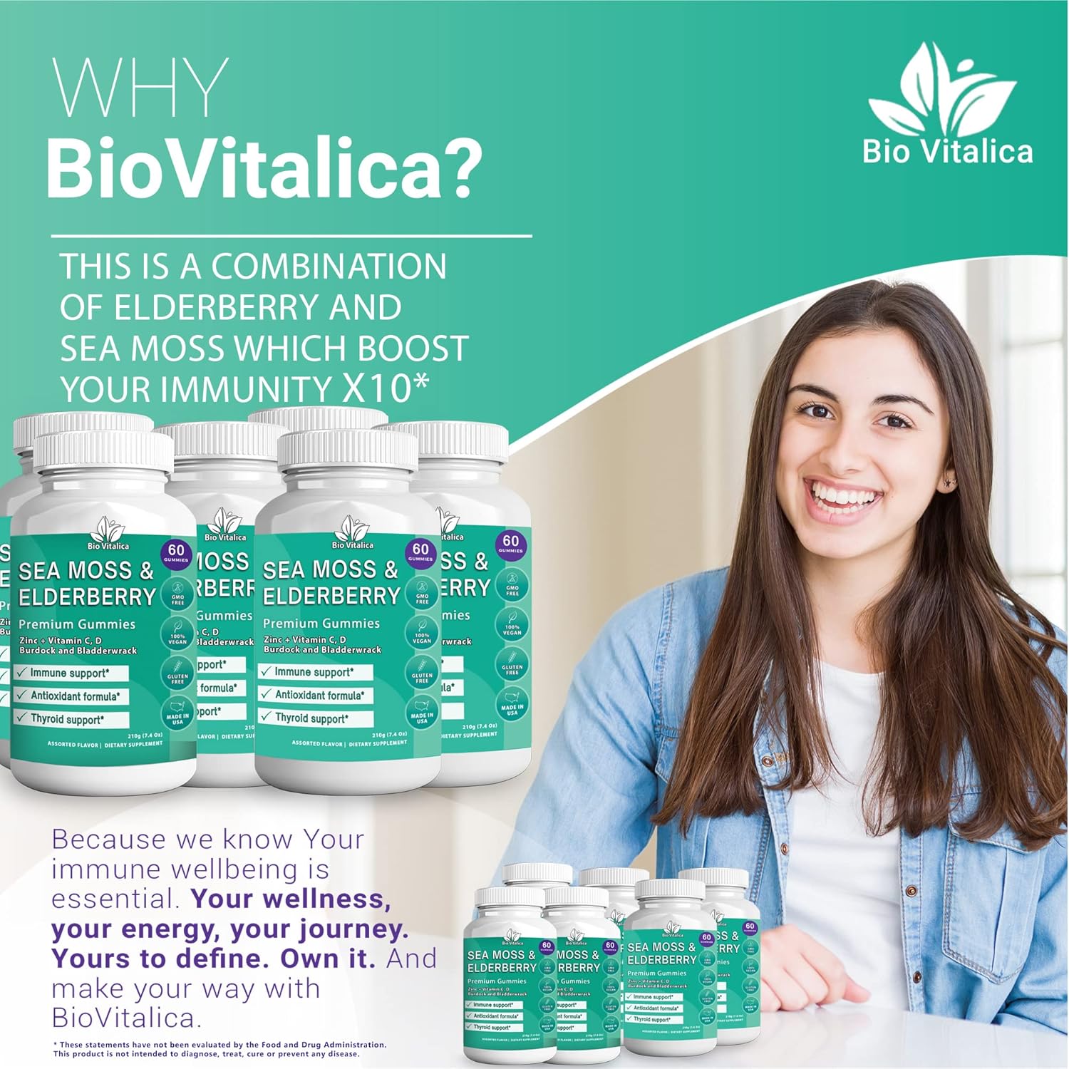 Organic Sea Moss and Elderberry Gummies by BIO VITALICA - Pack of 6