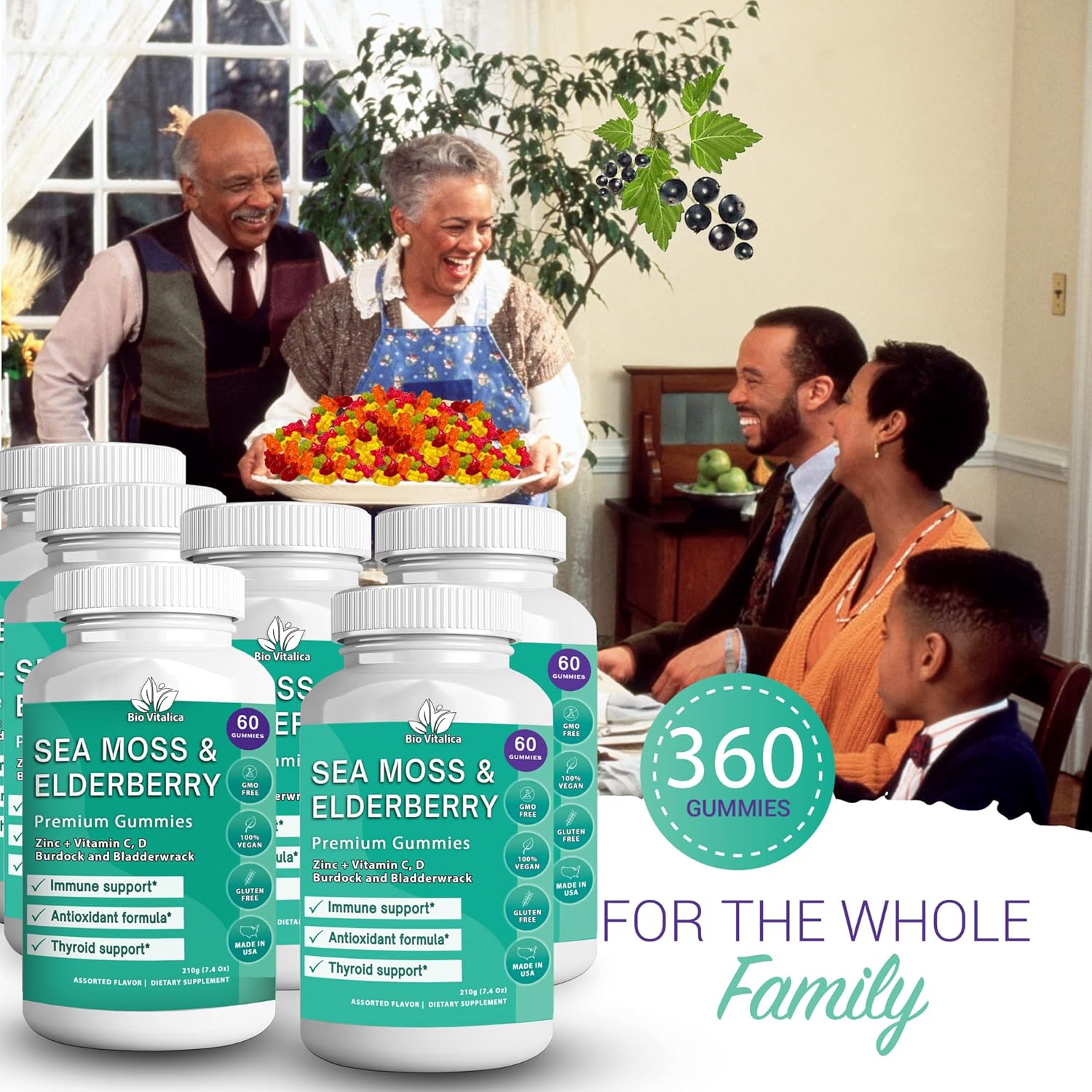 Organic Sea Moss and Elderberry Gummies by BIO VITALICA - Pack of 6