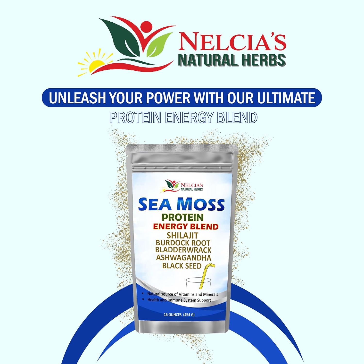 Organic Sea Moss Ashwagandha Protein Powder with Black Seed - Natural Irish Sea Moss, Bladderwrack, Burdock Root, Shilajit (16oz)