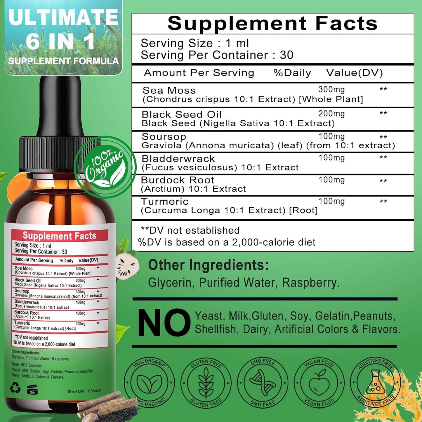 Organic Sea Moss Black Seed Oil Soursop Drops with Multiminerals for Immune & Digestive Support