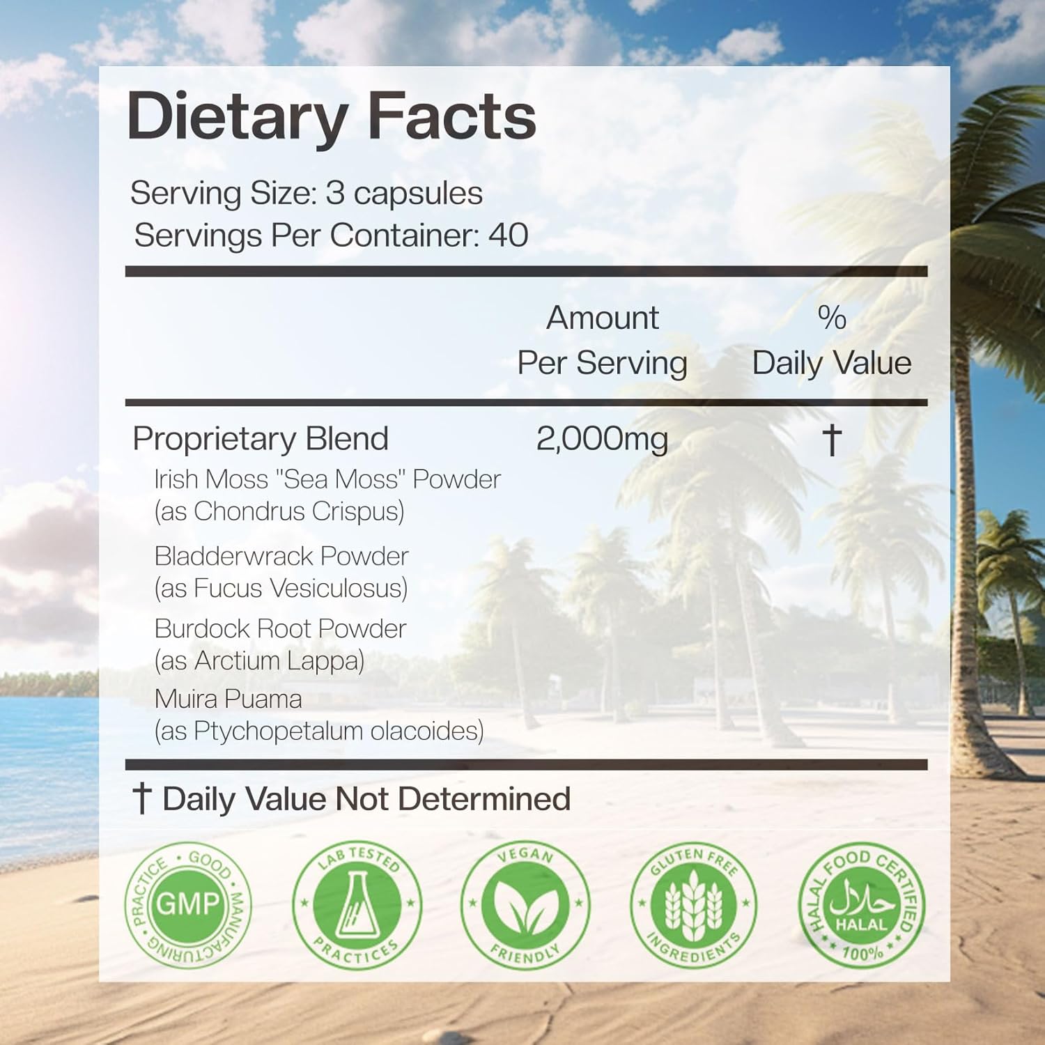 Organic Sea Moss Capsules 2000mg with Vitamin D3 K2 - Irish Sea Moss, Burdock Root, Bladderwrack, Muira Puama - 120 Capsules