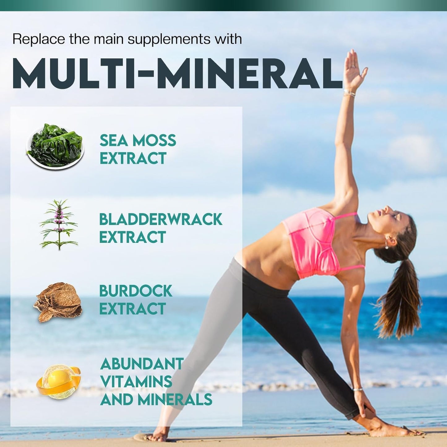 Organic Sea Moss Capsules 2000mg with Vitamin D3 K2 - Irish Sea Moss, Burdock Root, Bladderwrack, Muira Puama - 120 Capsules