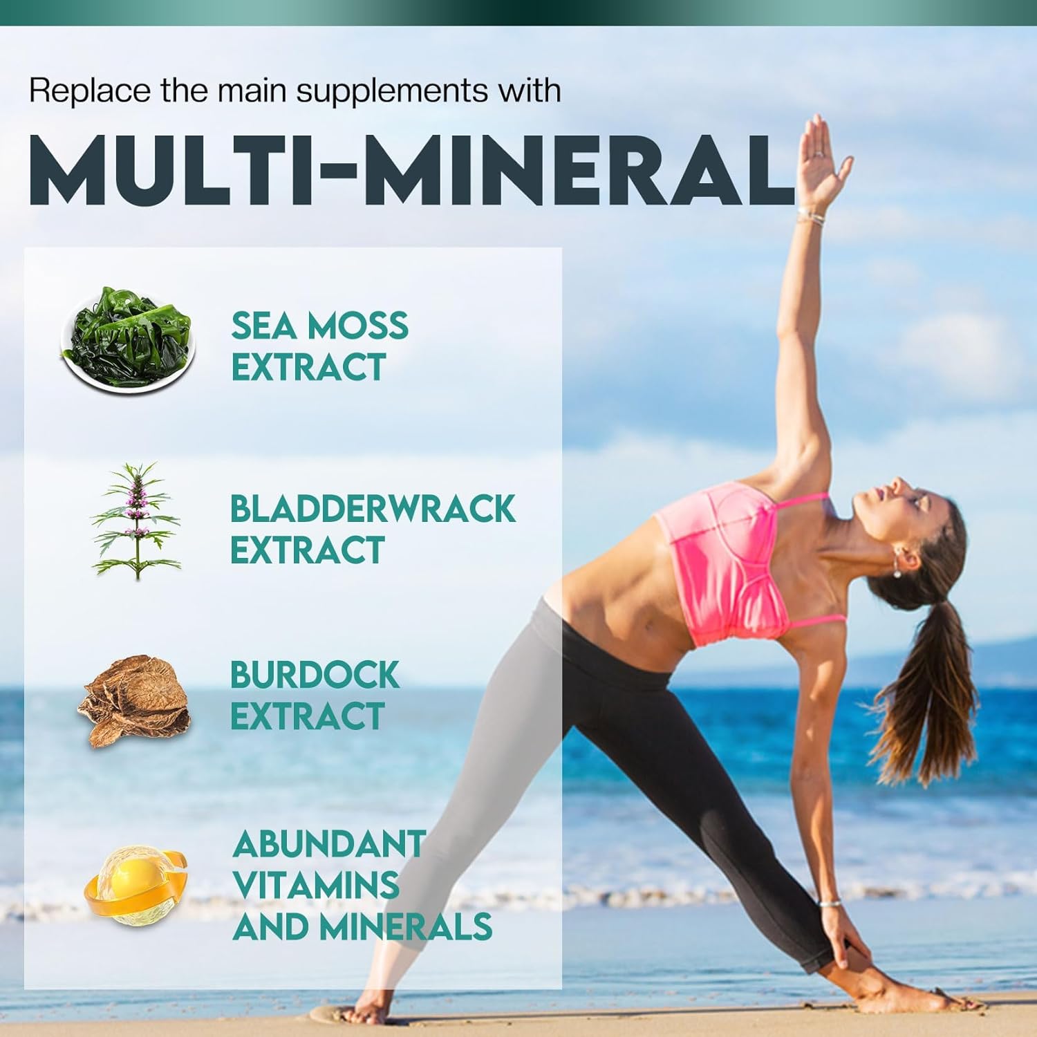 Organic Sea Moss Capsules 2000mg with Vitamin D3 K2 - Irish Sea Moss, Burdock Root, Bladderwrack, Muira Puama - 120 Capsules